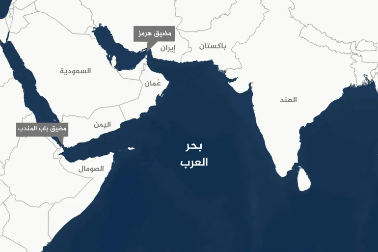 خريطة توضح مضيقي هرمز وباب المندب (الجزيرة)