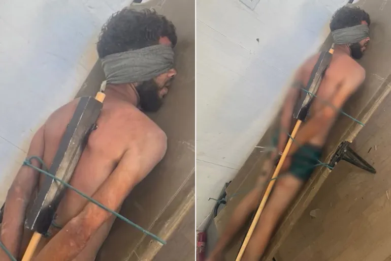 صورة قاسية تُظهر أسيرًا فلسطينيًا من قطاع غزة اختطفه جنود من كتيبة نيتسح يهودا في جيش الاحتلال الإسرائيلي ( منصة إكس)